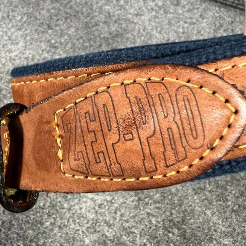 Zep Pro Belt Mens 42 Brown Leather Blue Knit Marlin Embroidered